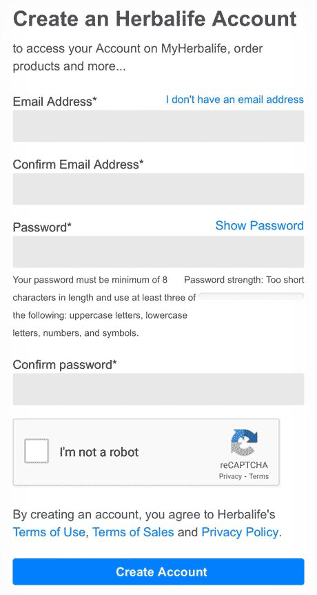 Create an account on MyHerbalife Zambia